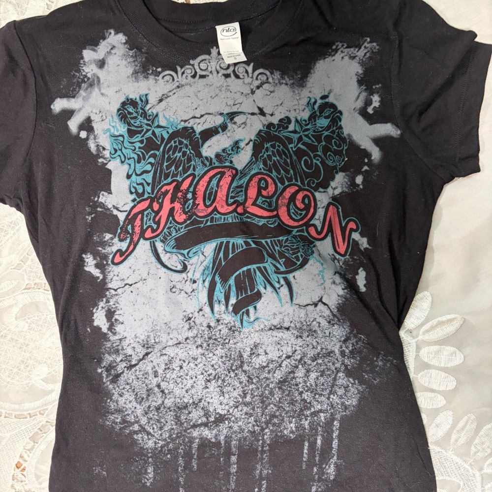 Y2K Goth Grunge Thalon Eagle Graphic Baby Tee Black Grunge Shirt Small - Picture 2 of 5
